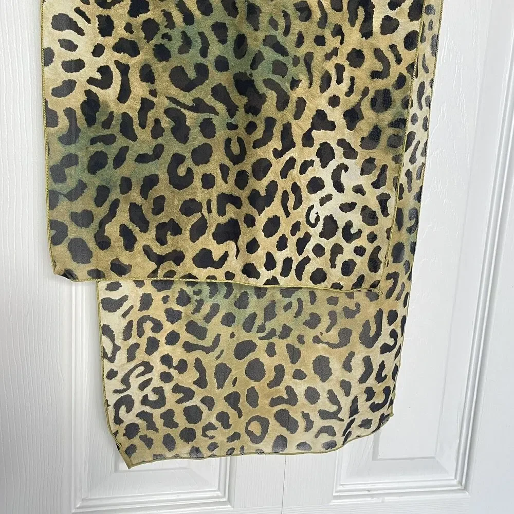 Leopard Animal Print Long Silky Scarf 44x11 EUC